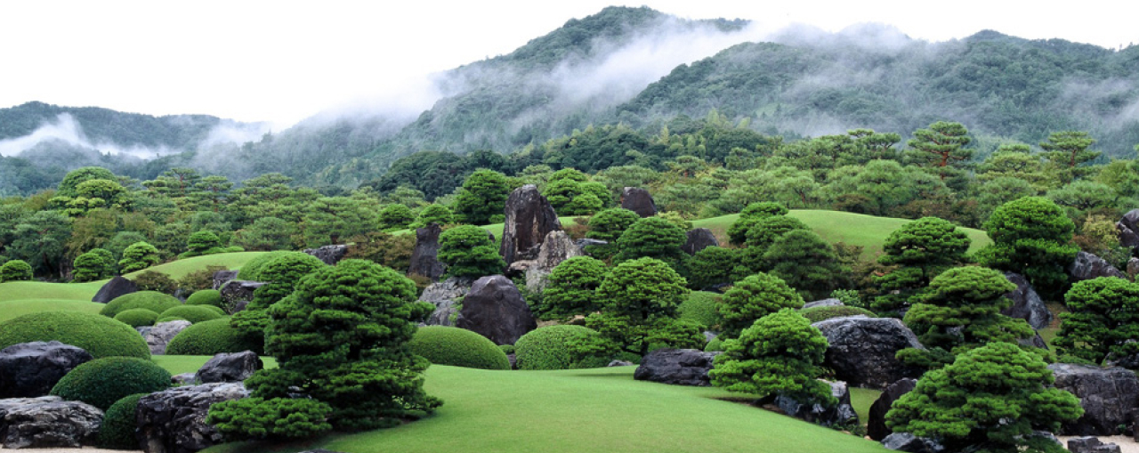 夏の足立美術館の庭園の様子